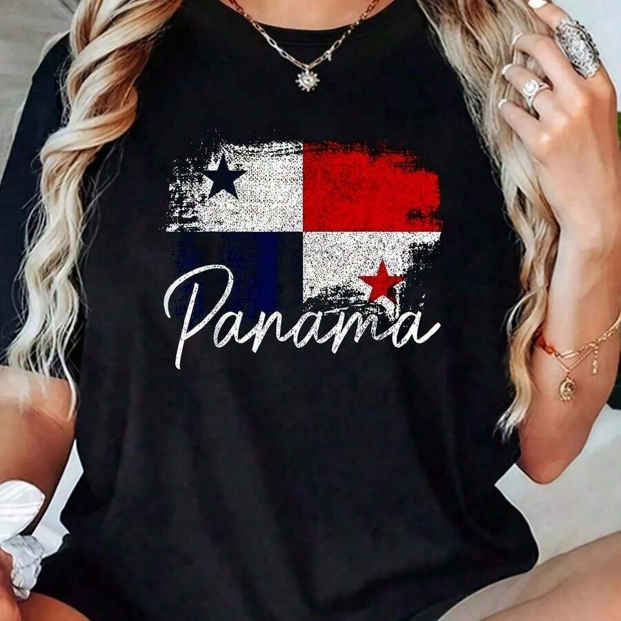 Camiseta Vintage con Bandera de Panamá, Raíces Panameñas, Estilo Africano, Cuello Redondo, 220g, 100% Algodón. Estampado de mariposas. Tallas unisex. Camiseta inspiradora de cuello redondo. Lindo y hermoso top de verano inspirado en la moda Y2K, perfecto para actividades al aire libre, en casa, en el trabajo o para vestir en la calle. Camiseta casual, holgada para uso diario. Adecuado como regalo.playera de mujer.blusas>elegante.boho chic,Top de mujer suave, transpirable y cómodo, ideal para primavera, verano y otoño, perfecto para vacaciones, viajes y uso diario. - Negro - Ver 1
