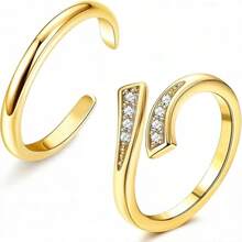 Bộ 2 chiếc nhẫn đeo ngón chân bằng đá Zirconia có thể điều chỉnh kích thước, trang sức chân phong cách nghỉ mát mùa hè, mạ vàng. - Vàng - Xem 9