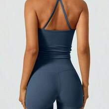 NcmRyu Women's Halter Backless Yoga Sports Seamless Butt-Lifting Fitness Set, Spring/Summer - Rojo - Ver 2