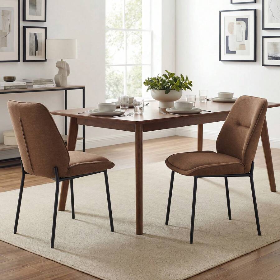 Chairus Modern Dining Chairs Set Of 2 Upholstered Kitchen Chairs In Chenille With Metal Legs For Dining Room/Kitchen/Bedroom - Brown - View 1
