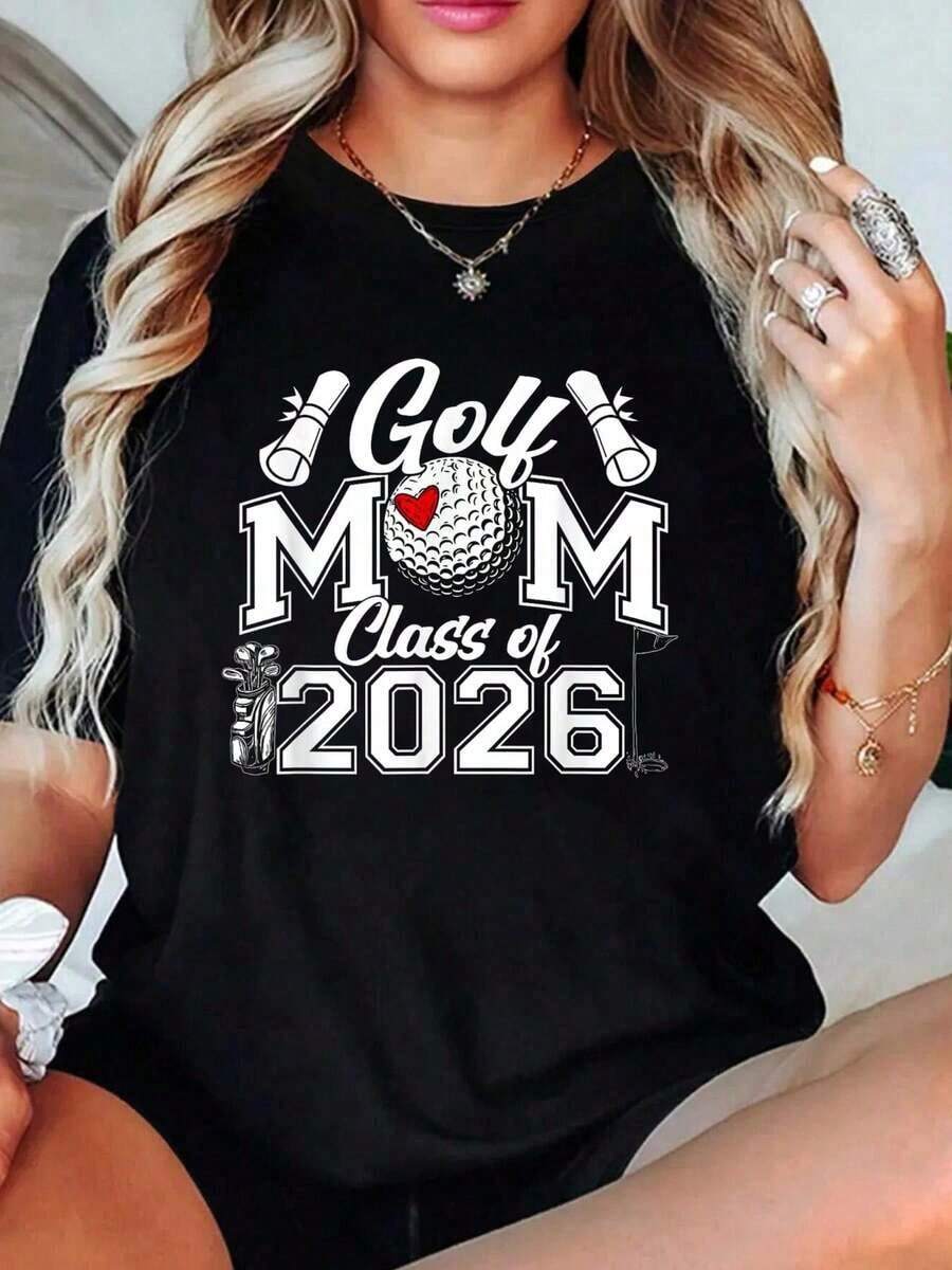 Proud Golfer Mom Graduation Celebration T-Shirt, Class Of 2026, Women's Clothing Sets - Black - View 1