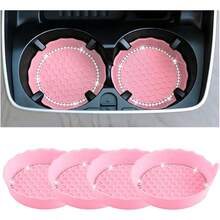 Bling Car Cup Holder Coaster, Shiny Crystal Rhinestone Silicone Dustproof Drink Cup Insert Pad, Dazzling Automotive Interior Water Bottle Holder Embedded Mat, Universal Fit  Four Colors Available - Pink - View 1