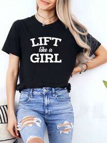 Weightlifting T-Shirt For Women And Men - Breathable Workout T-Shirt With The Slogan "LIFT Like A", Motivational Black/White Design, Crew Neck, Short Sleeves, Casual Style For Men And Women, Comfortable Fit For All Seasons, Ideal Gift. Women's Blouses > Clothing - 黑色 - 查看 2