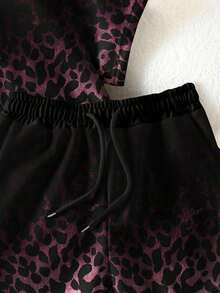Conjunto casual diario de top de manga corta de cuello redondo de unicolor y shorts con cordón en la cintura para mujer - Rosa 2 - Ver 4
