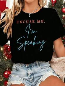 100% Cotton. Women's Casual Urban Style T-Shirt For Spring, Premium Cotton, Loose Fit, Breathable, Urban Hip-Hop Style, Unique Graphic Print. Women's Simple Solid Color T-Shirt, Loose And Slim Fit Casual Short Sleeve - 黑色 - 查看 1