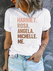 Harriet, Pink Print, Women's Casual Short Sleeve T-Shirt, Comfortable Fit, Sister Sets, Outdoor Travel Essential, Women's T-Shirt, Spring-Summer T-Shirt. - 黑色 - 查看 6