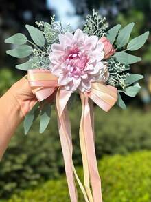 莲花汽车装饰，丝带花卉新娘摄影道具，车门把手后视镜装饰，婚礼走道椅背花卉布置 - 彩色 - 查看 18