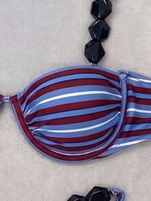 Polovedo Official Bikini Nữ Gợi Cảm Phong Cách Châu Âu Mỹ Hè Đi Biển Họa Tiết Kẻ Sọc Đính Hạt Dây Đeo Đồ Bơi Nghỉ Dưỡng - Nhiều màu - Xem 4