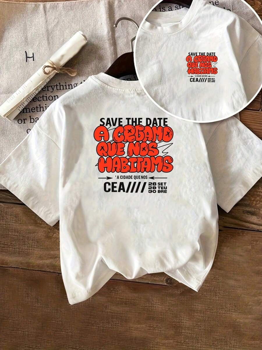 | Exquisite Design | Loose And Comfortable | Easy To Match | T-Shirt With Front And Back Print, "Save Our Home, City Life" Print, Round Neck, Short Sleeve, Casual Style For Women, Comfortable Fit, Skin-Friendly Fabric, Classic Design, A Must-Have Fashion Item For Women. - 白色 - 查看 1