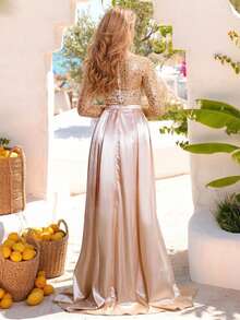 Romagic Gaun Bridesmaid Elegan dengan Desain Ekor Panjang dan Hiasan Payet - Sampanye - View 5