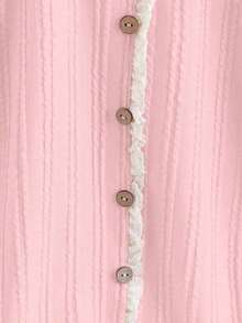 2026 Everyssa Camiseta de mujer con elegante acabado de encaje en contraste de colores, para verano - Rosa - Ver 5