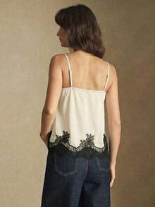 Camiseta sin mangas con ajuste de tirantes y encaje, versátil para usar en primavera/verano, adecuada para Pascua, Día de San Patricio, estilo vintage romántico de los 90, fiesta, playa, graduación, vacaciones, invitado de boda, casual, elegante - Beis - Ver 2