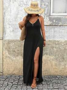 CURVE Cadena metálica de dos piezas para mujer de talla grande, romántica, versátil y elegante para el uso diario, adecuada para vestidos casuales de primavera/verano y vacaciones - Negro - Ver 3