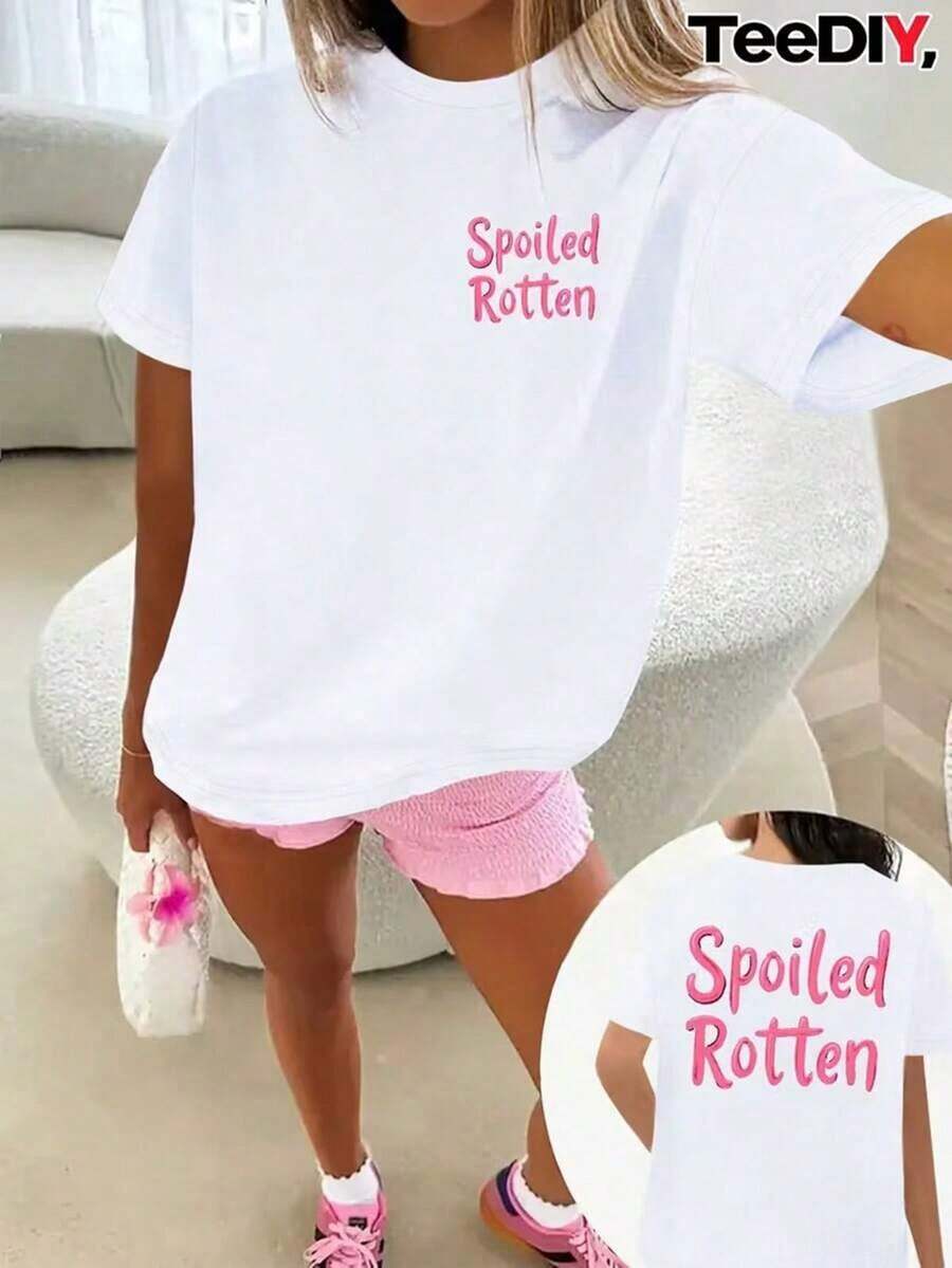1 Camiseta de Manga Corta de Algodón Puro con Estampado de Letras y Anime para Mujer, Diseño Simple, Cómoda y Elegante, Adecuada para Uso Casual Diario, Estilo Elegante, Imprescindible para Fiestas de Verano, Envío Local, Tela Suave, Ropa de Mujer para Pascua |   Diseño exquisito |   Suelto y cómodo |   Fácil de combinar | - Blanco - Ver 1