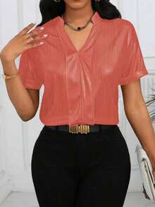 Camisa de solapa brillante para ropa de fiesta de vacaciones - Naranja - Ver 5