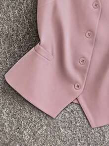 Chaqueta casual de mujer sin mangas de unicolor para vacaciones - Rosa 2 - Ver 4
