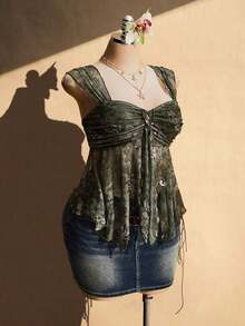 ICON Camiseta asimétrica transparente con estampado de cachemira para mujer de talla grande, top de rave, top transparente, para vacaciones de verano, temporada de graduación, temporada de regreso a clases, ropa de verano, Y2K. - Multicolor - Ver 6
