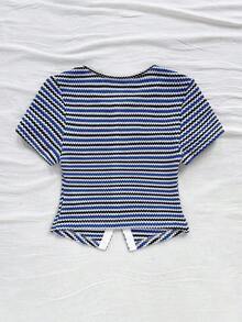 Blusa casual de verano para mujeres, top blanco de manga corta con cuello redondo y estampado floral, para vacaciones de verano - Multicolor - Ver 2