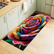1 pieza Alfombra impresa con patrón floral colorido 2D, Serie de felpudos largos, Adecuado para sala de estar, lavandería, baño, dormitorio, cocina - Multicolor - Ver 4