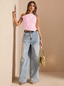 Blusa de verano para vacaciones en la playa, elegante, con hombros descubiertos y cuello asimétrico, para conciertos, actuaciones, festivales de música, conciertos, country, clubes, nuevos estilos sexy de primavera y verano - Rosa coral - Ver 3