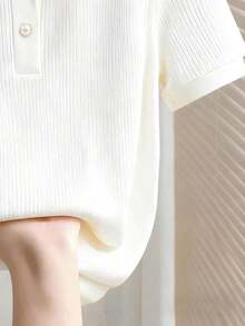 Camisetas de manga corta de unicolor casual para mujer - Blanco - Ver 4