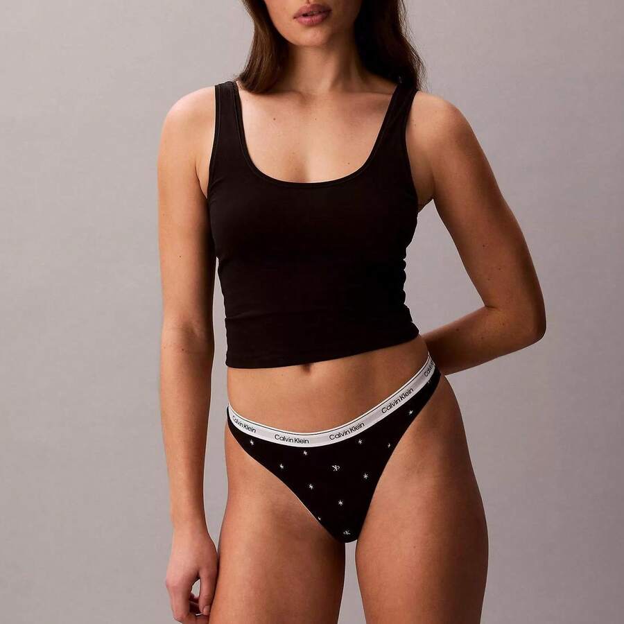 Calvin Klein Calvinklein Icon Logo Thong Underwear Women Panties QD5043 Thongs For Women Underwear - Seeing Stars Black - 查看 1