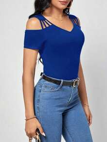 Clasi Camiseta unicolor de hombros descubiertos - azul real - Ver 6