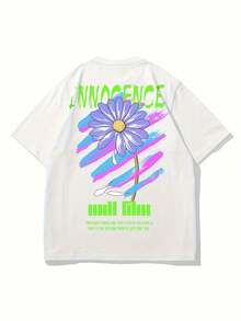 Camiseta de Algodón con Estampado de Margaritas para Hombre SANSYAS - Corte Holgado, Manga Corta, Cuello Redondo, Lavable a Máquina - Blanco - Ver 3