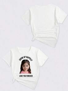 Camiseta deportiva para niñas de estilo europeo y americano, para primavera/verano. Personaliza tu texto/nombre/bendición, personaliza tu foto/familia/ídolo/dibujos animados/retrato personal/mascota/bebé/imagen de amigo. Casual, chic minimalista personalizado, personalizado, único, disfraces para chicos, armario cápsula, estilo básico/urbano para cumpleaños, vacaciones/fiestas, escuela/competición, deportes/escalada - Negro - Ver 2