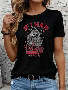 Camiseta de manga corta GraphicLadies para ocio, actividades al aire libre y hogar, 220g. Si tuviera sentimientos, serían para ti. Camiseta de Halloween con diseño de pareja esquelética para mujer, divertida camiseta con estampado de amor. Camiseta para ocio, actividades al aire libre, vacaciones y fiestas, ideal como regalo. - Negro - Ver 6
