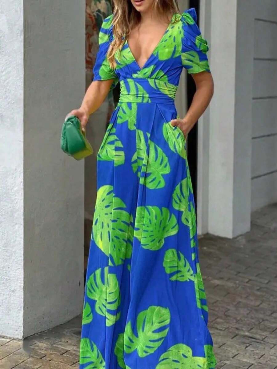 Wide-Leg Jumpsuit With V-Neck, Fitted Waist And Modern Style - 1# - View 1