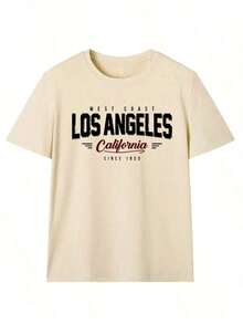 Women's Short-Sleeved T-Shirt, Casual Summer Style, With Los Angeles Slogan Print, Loose And Versatile, With Round Neck, Ideal For Everyday Wear And Holidays. - 白色 - 查看 3