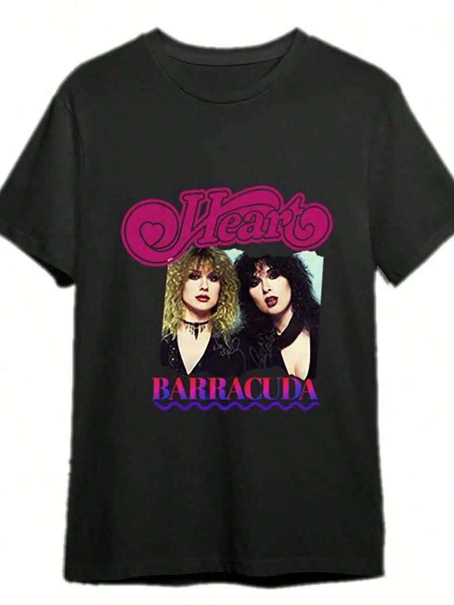 Camiseta Retro de los 80s con Estampado de Corazón para Hombre - Algodón Negro, Manga Corta, Estilo Casual con Estampado de Banda de Rock Vintage, Lavable a Máquina - Camiseta Unisex de Estilo Urbano Vintage, de Algodón, Manga Corta y Cuello Redondo. blusas.blusas casuales para dama.Impresión de osos cariñosos.Camiseta estampada Impresión de osos cariñosos. - Negro - Ver 1