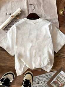 Stylish And Fashionable Clothing: Women's Casual Short Sleeve T-Shirt - Cute Cartoon Goldfish Print With The Phrase "Fish Like Me", High Elasticity Ice Silk Fabric, Breathable Summer Top, Machine Washable, Versatile For All Seasons, Fun Design, Non-See-Through Material, Soft And Comfortable, Slim Fit Elastic Cut, Ideal For Daily Wear, Wardrobe Basic. - 白色 - 查看 3