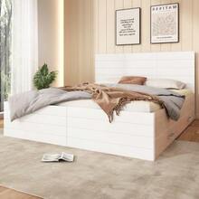 Double Bed, Wooden Frame 140*200 Cm With 2 Drawers, Modern Bed Including Frame And Slatted Base - 207*80*145 Cm (Length*Height*Width) In Oak/White (Without Mattress). - 白色 - 查看 4