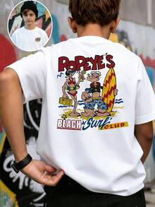 Popeye 【大力水手联名款】男童休闲印花圆领短袖T恤，夏季学生青少年服装 - 一件引人注目的T恤，为每个孩子带来欢乐和幸福！ - 白色 - 查看 1