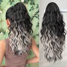 Claw-Shaped Ponytail Wig Accessory, Brown Gradient Wig, Gray Gradient Wig, Multi-Color Wig. 18inch Wave Pattern Heat-Resistant Fiber Synthetic Ponytail Wig, Suitable Women's, Halloween Parties, And Daily Use - 風格3 - 查看 2