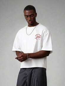 Short-Sleeved T-Shirt With Embossed Floral Print, Urban Style, For Men And Women, Suitable For Outdoor Activities, Music Festivals, Daily Wear And Meetings With Friends. - 白色 3 - 查看 2