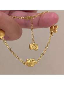 SANRIO 1 chiếc vòng tay nữ kiểu dáng mới về, mặt dây chuyền hình mèo KT nơ xinh xắn. - Vàng - Xem 3