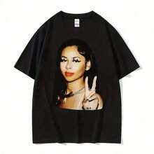 1 Piece Funny Retro 90s Rapper Cat Print T-Shirt, Round Neck, Short Sleeve, Women's Cotton, Summer, 180g, 100% Cotton. - 黑色 16 - 查看 1