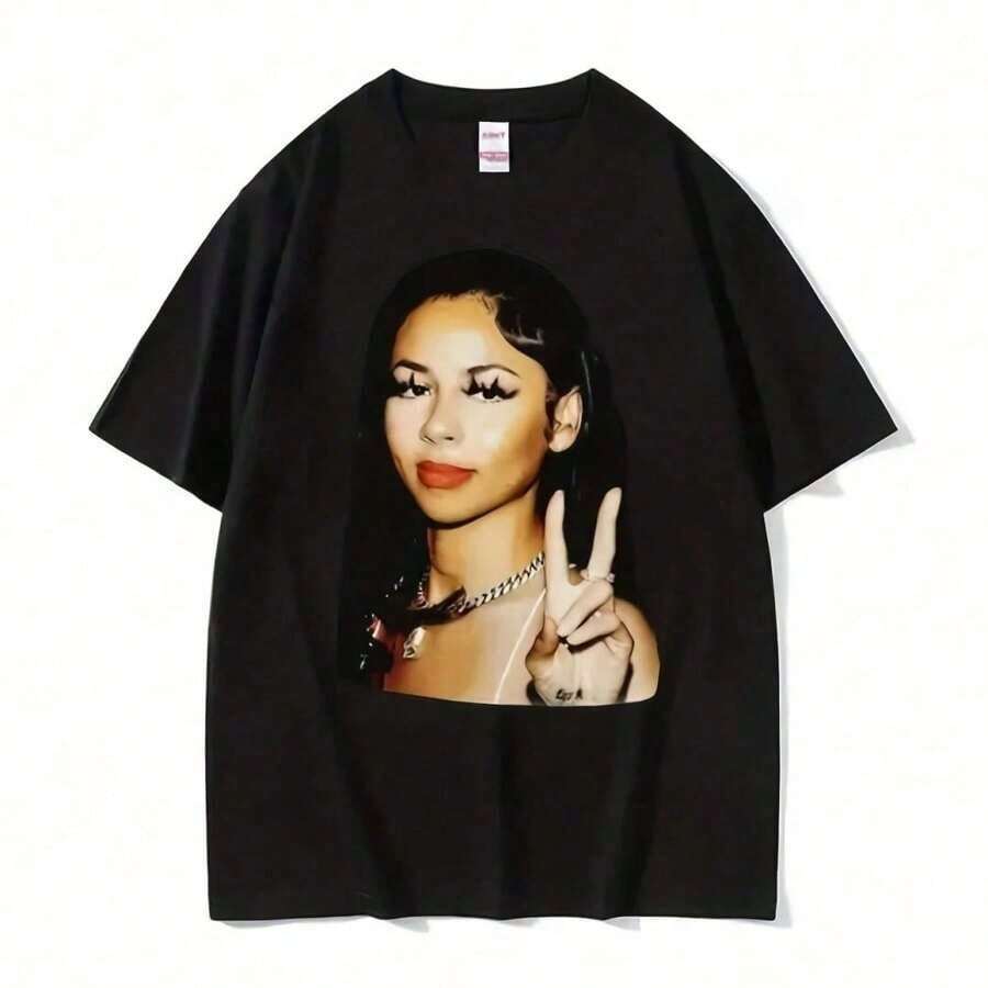 1 Piece Funny Retro 90s Rapper Cat Print T-Shirt, Round Neck, Short Sleeve, Women's Cotton, Summer, 180g, 100% Cotton. - 黑色 16 - 查看 1