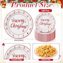 Uiifan - 100 platos de papel de Navidad de 9 pulgadas platos de cena de feliz Navidad color rojo y blanco para fiesta para Navidad invierno día festivo cumpleaños boda decoración de fiesta - Blanco y rojo - Ver 3