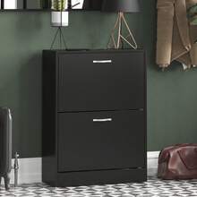 Vida Designs 2 Drawer Shoe Cabinet Shoe Rack Hallway Shoe Storage Cupboard - Negro - Ver 12