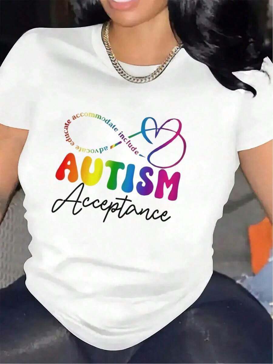 Camiseta Negra para Mujer - Camiseta Suave y Ligera para Uso Diario con Gráfico de Corazón Arcoíris de Aceptación del Autismo - Ropa de Apoyo para la Concientización, Aceptación y Orgullo del Autismo - Regalo Ideal para Eventos sobre Autismo - Ajuste Cómodo para Todas las Temporadas, Uso Casual, Cuello Redondo, Material Confortable, Camiseta de Impacto, Comunidad Autista, Ropa para el Hogar, Tela Transpirable, Camiseta Estampada, Ropa para Adultosblusas para mujer>ropa - Blanco - Ver 1