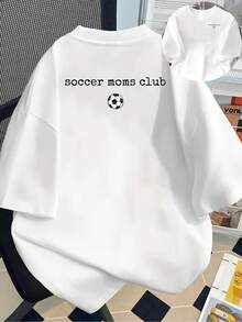 New 180g Short-Sleeved T-Shirt, 1% Cotton, With Front And Back Prints - Soccer Moms Club - Fashionable Printed T-Shirt For Women, Short-Sleeved, Suitable For All Seasons,  Clothing - Can Be Worn As A Base Layer In Spring And Autumn Or Alone In Summer, Unisex. - 白色 - 查看 7