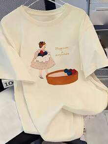 Women's Cotton T-Shirts, Round Neck, Casual, New Summer Collection, Pure Cotton, Unique Design, Printed, Short Sleeve, Loose Fit, Women's Clothing, Simple T-Shirt For Everyday Wear - 黑色 - 查看 5