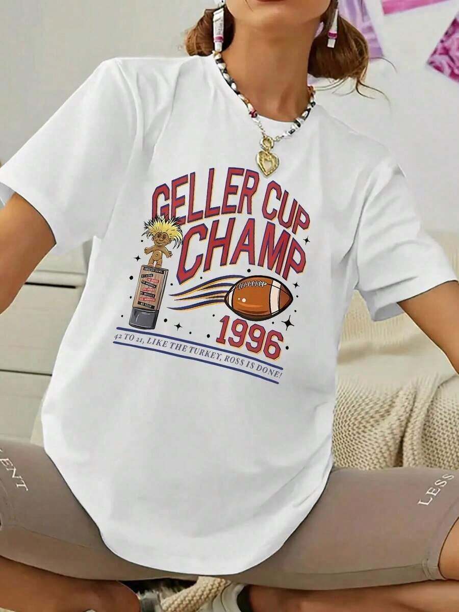 Women's T-Shirt With 1996 Group Cup Retro Sp Football Pattern (1) - 白色 - 查看 1
