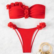 Women's Sexy Red Bikini Swimsuit 2026, Strapless Bandeau Design - Two Piece Beach Set - 拼色 - 查看 4