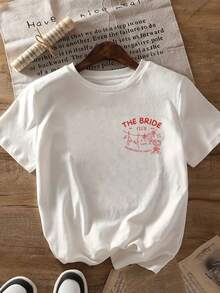 New 2026 Collection: Cotton T-Shirt With Front And Back Print, Short Sleeve, For Bachelorette Party, Modern Casual T-Shirt For Women, Casual Round Neck Short Sleeve Top, For Summer And Spring, Short Sleeve T-Shirt For Women. - 白色 - 查看 4