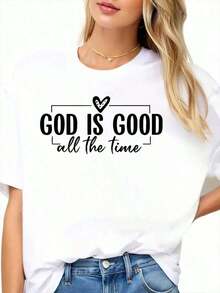 100% Cotton, 1 Piece. Women's "God Is Good All The Time" Faith-Inspired Graphic Tee, Casual Loose Fit, Religious Statement Top, Comfortable For Everyday Wear. 100% Cotton. Women's Simple Solid Color T-Shirt, Loose Fit, Casual Short Sleeve - 白色的 - 查看 2